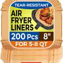 Air Fryer Paper Liners, 200pcs Air Fryer Liners Disposable, 8" Square Baking Paper Liner for 5-8 qt Airfryer Basket, Non-stick and Oil Proof Parchment Paper for Oven, Pans & Baking