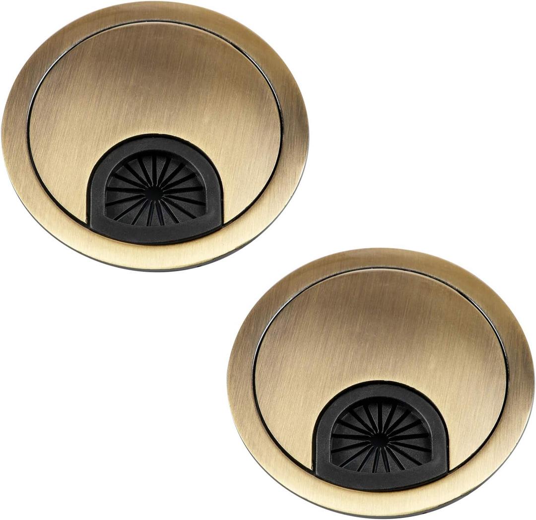 Desk Grommet for Wire Organizer,PC Computer Desk Plastic Grommet Cord, Tidy Cable Hole Cover Organizers,2 Pack (53mm, Gold)