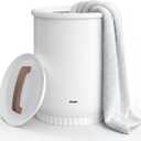 Asuka Towel Warmer for Bathroom - Large Towel Warmer Bucket with Wood Handle, Auto Shut Off, 4 Time Delay Settings, Fits Two 40"X70" Oversized Towels, Bathrobes, Blankets, PJ's and More, White