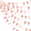 32Ft Rose Gold Party Decorations Dusty Blush Pink Pennant Banner Fabric Triangle Flag Bunting Garland Streamers for Wedding Birthday Anniversary Baby Bridal Shower Home Outdoor Garden Decorations