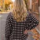 Womens Checkered Sherpa Jacket Cropped Long Sleeve Plaid Fleece Coats Casual Zip Up Gingham Outwear with Pockets, XL