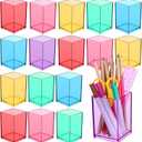 18 Pack Colorful Clear Acrylic Pen Holder Acrylic Square Pencil Organizer Rainbow Colors Pencil Holder Makeup Brush Holder Desk Pencil Cup Stationery Organizer for Desk Dorm Home Office Supply