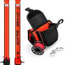 Surface Marker Buoy Scuba with Reel, 5ft High Visibility Diving Open Bottom Signal Tube Safety Sausage with Pouch Bag, 100ft ABS Dive Reel and Steel Double-Ended Bolt Snap (Hi-Vi Red)