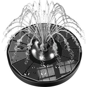 SZMP Solar Water Fountain Upgraded 100% Glass Panel, 3.5W Solar Powered Fountains Built-in 2000 Battery with 7 Nozzle & 4 Fixer, Solar Fountain Pump for Bird Baths, Pond, Outdoor  Black Panel White