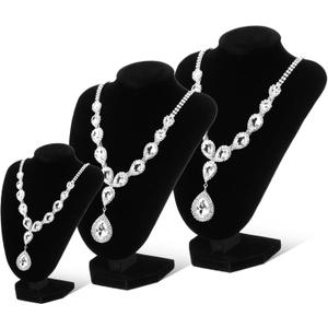 Wenqik 3 Pcs Black Velvet Necklace Display 3D Jewelry Bust Holder Necklace Display Stand for Selling 24 cm/ 21 cm/ 16 cm Jewelry Mannequin Organizer for Vendors Show