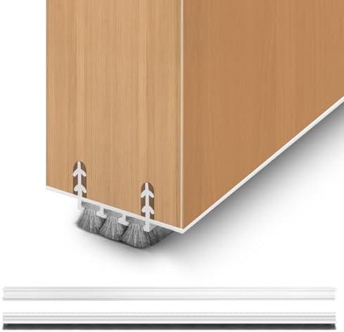 2 Pack Door Draft Stopper, Cuttable Concealed Kerf/ Channel Fit Under Door Sweep, Draft Stopper Threshold Seal Bottom of Door Weatherstrip Kerf Weather Stripping Doors (White, 39 inch)