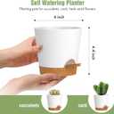 WSMKSZ 4 inch Self Watering Pots for Indoor Outdoor Plants, 6 Pack Plastic Flower Planters with Drainage Holes and Removable Saucers, Plant Pots with Wicking Rope, Modern Decor, White Brown