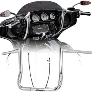 Pre-wired 1 1/2" Fat Ape Hanger 14" Rise Meathook Handlebar for Harley 2014-2023 Street Glide/Electra Glide/Ultra Limited Pre-wired CAN-Bus Wire and Guiding Line Bagger Bar, Chrome