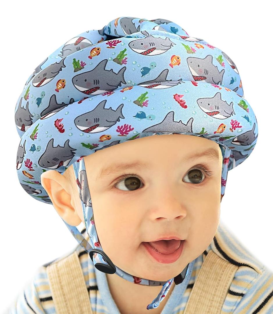 Baby Helmet for Crawling & Walking - Head Protector for Infants, Soft Cushion Safety Headguard, Toddler Inflatable Helmets 6-12 Months (Shark) 2 Pack