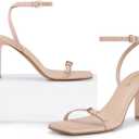 CELLENZ Strappy Women High Heels: 3.4 Inch Sexy Wide Heel Sandals, Square Open Toe Heeled, Comfortable Prom Party Wedding Shoes