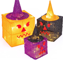 Sunnyglade Set of 3 Halloween Decoration Lights Fabric Gift Box with Plug, Top Hat and 70 LED Lights for Halloween, Autumn , Yard, House Party Supplies