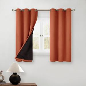 BGment Short 100% Blackout Curtains for Bedroom, Thermal Insulated Energy Efficiency Noise Reducing Grommet Curtains 54 Inch Length with Liner for Small Window 2 Panels Each 42 Inch Wide, Terracotta