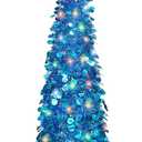 5 FT Pencil Christmas Tree, Collapsible Artificial Sequin Pop Up Christmas Tree, Skinny Pencil Tinsel Christmas Trees, Xmas Tree for Home Apartment Basement Fireplace (Pure Blue)