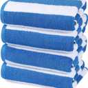 Utopia Towels 4 Pack Cabana Stripe Beach Towel, 30 by 60 Inches, Oversized 100% Ring Spun Cotton Pool Towels, Highly Absorbent Quick Dry Bath Towels for Bathroom, and Swim, Blue (30X60 Inch - 4 Pack, Blue)