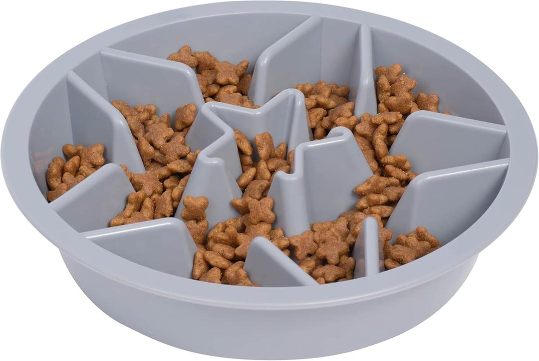 Leash Boss Slow Feeder Dog Bowls (2 Cup) Puzzle Dog Food Bowl - Fits into Elevated Pet Feeders - Slow Eating for Large, Medium & Small Sized Breeds - Gray (2 Cup - 7.5-8 Inch Feeder Holes)