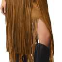 Locachy Womens Faux Suede Fringe Trim Midi Skirt Casual High Waist Bodycon Skirt (Medium, Brown)