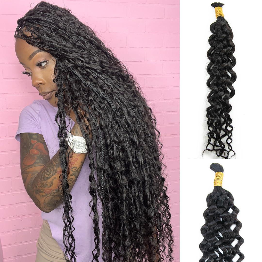YWIGS Water Wave Human Braiding Hair for Boho Braids Bulk Human Hair for Braiding No Weft Virgin Human Hair 50G 18inch