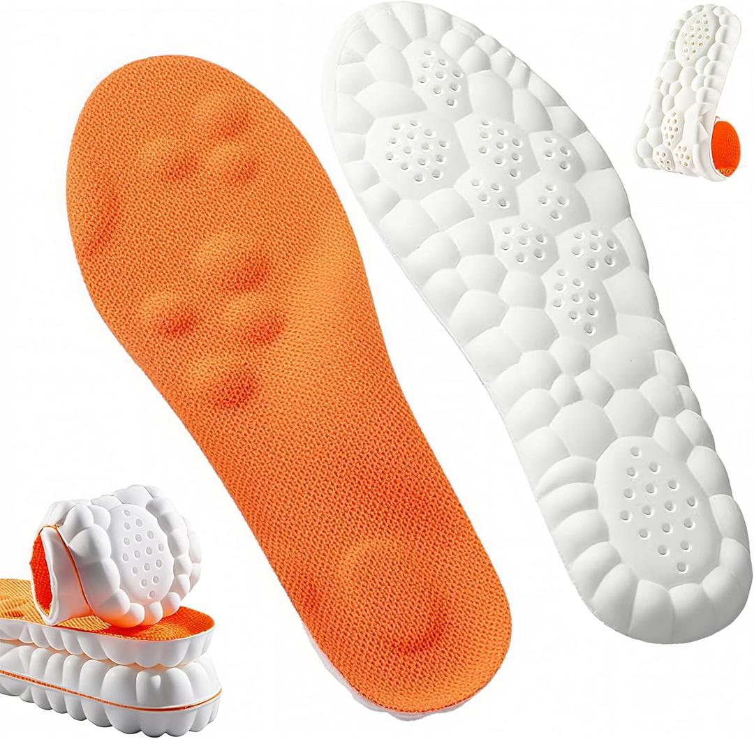 4D Cloud Insoles for Men Women, Memory Foam Boot Insoles, Comfortable and Breathable Massage Cushion Shoe Inserts with Arch Support, Trim to Fit All Shoe Types(1Pair-Orange, Men 8-9/Women 10-11)