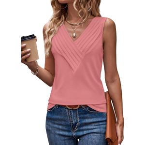 Womens Summer Tank Tops V Neck Sleeveless Loose Fit Summer Casual T-Shirts Blouses (XX-Large, Pink)