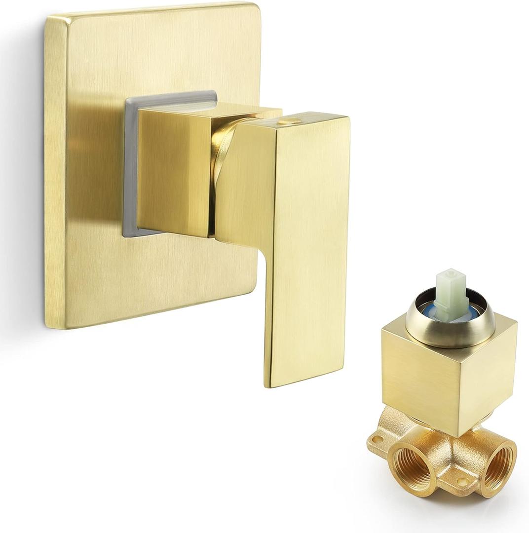SKOWLL Shower Valve Kit Brushed Gold Shower Handle Valve Trim Kit, Wall Mount Single Function Shower Mixer Control Valve Kit Rough-in Valves Included