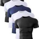 Dalavch 5 Pack Mens Compression Shirts Short Sleeve Cool Dry Sports Athletic Workout Base Layer Undershirt T-Shirt Tops (S)
