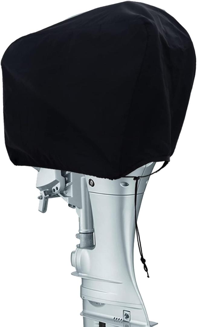 Outboard Motor Cover Waterproof & Heavy-Duty, 600D Oxford Fabric Outdoor Universal Fit Boat Motor Cover for Yamaha, Mercury, Suzuki, Tohatsu, Honda, Boat Engine Cover Fits UP-20HP Black