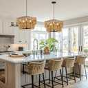 19.68" Large Rattan Chandelier, 5-Light Hand Woven Pendant Light Fixture, Farmhouse Boho Chandeliers, Adjustable Wicker Hanging Ceiling Lamp for Kitchen Bedroom Living Room Hallway Foyer