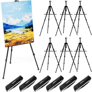 Nicpro Art Easel Stand for Sign - 6 Pack Black Aluminum Tripod Easels, Adjustable Height 17 to 66 inches, for Table-Top/Floor Painting, Display, Poster, Canvas | with Storage Bag