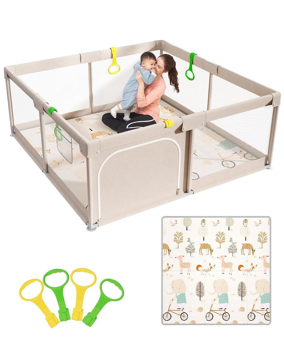 Mloong Baby Playpen with Mat, 59x71 in Extra Large Playpen for Babies and Toddlers, Indoor & Outdoor Activity Center, Safety Baby Fence with Door, Play Pen, Play Yards