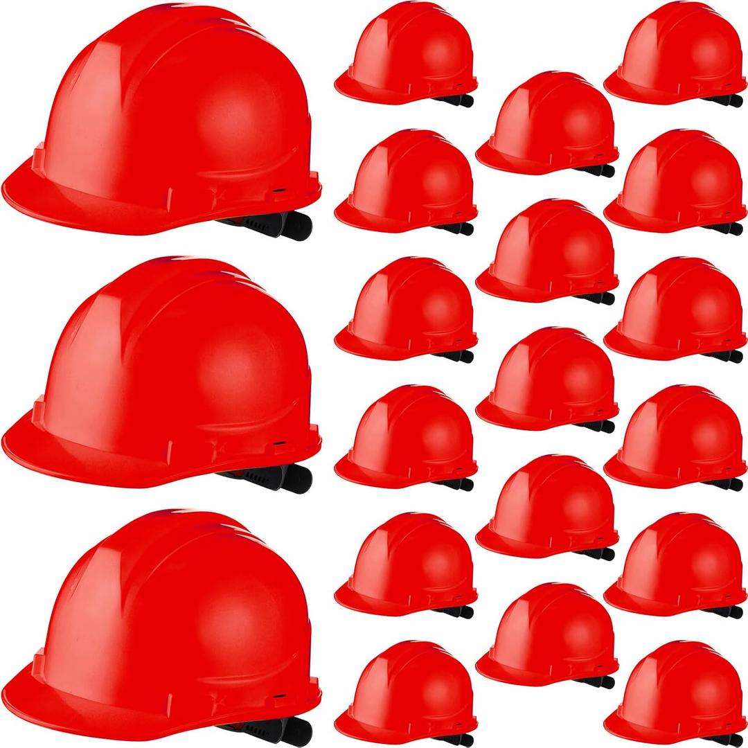 Ramede 20 Pcs 4 Pt. Suspension Hard Hat Bulk Safety Helmets Adjustable Ratchet Hard Hats with Cotton Brow Pad Ratchet Cap Style ABS Construction Hard Hats for Men Women Work Head Protection (Red)