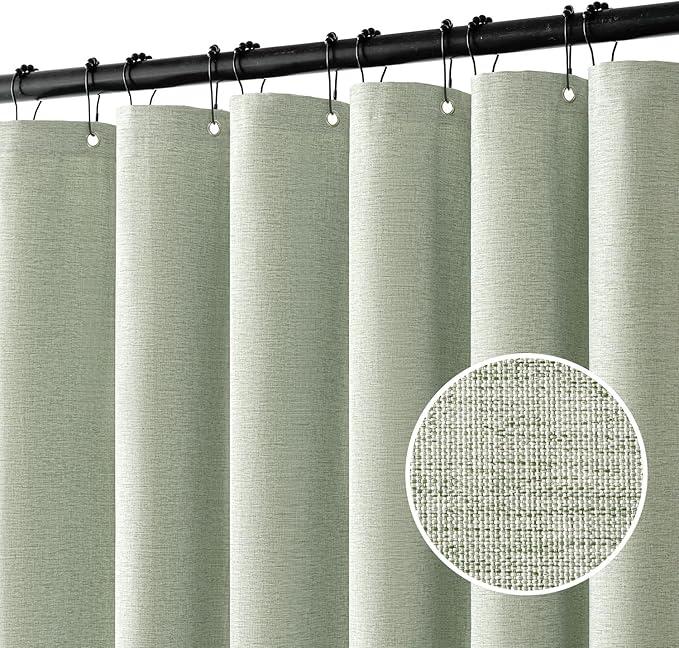MIULEE Spring Linen Shower Curtain with 12 Metal Hooks Modern Heavy Duty Washable Fabric Shower Curtain Set Waterproof Thick Cloth Shower Curtains for Bathroom Hotel Bathtub, W72*L82, Light Sage Green