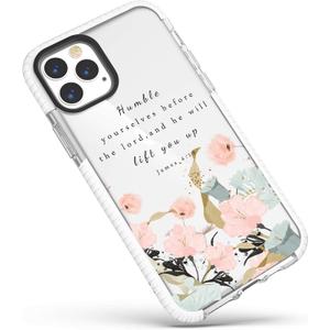 Lily Floral Girls Women Scripture Bible Verses Christian Quotes James 4:10 Soft Protective Clear Case for iPhone 12/12 Pro