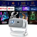 [Built-in Apps&Auto Focus] Portable Projector 1080P Smart Mini Projector Support 4K 180 Stand Auto Keystone with WiFi 6 Bluetooth Fabric Panel Movie Projector Compatible with TV Stick/Xbox/Laptop
