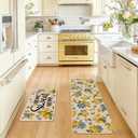 Baccessor Lemon Kitchen Rugs Set of 2, Hydrangea Floral Flowers Kitchen Mats for Spring Summer Floor Hallway Laundry Sink Low-Profile Home Decoration 17x29 and 17x47 Inch