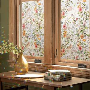 Kromapolis Window Privacy Film Floral Decorative Stickers, 23.6" x 157.4"