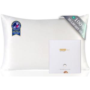 ZIMASILK 100% Pure Mulberry Silk Pillowcase for Hair and Skin Health,Soft and Smooth,Both Sides Premium Grade 6A Silk,600 Thread Count,with Hidden Zipper,1pc (Queen 20''x30'',White)