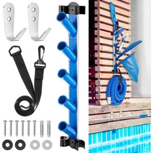 Swimming Pool Accessories Holder, Pool Cleaning Accessory Organizer and Holder Rack, Pool Tool Organizer Storage Rack for Poles, Skimmers, Leaf Rakes, Nets, Brushes, Vacuum Hose