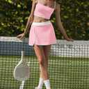LAMISSCHE Womens Spaghetti Strap Tennis Skirt Sets with Built in Bra Shorts (Pink)