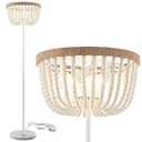 VILUXY Boho Floor Lamp with White Wood Beaded Shade for Bedroom, Living Room, Girl Room 3-Light