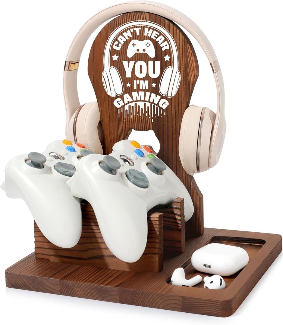 Gamer Gifts for Men Teen Boy, Gamer Accessories Stuff, Gaming Gifts for Son Boyfriend Husband Wooden Headphone Stand