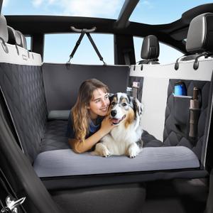 Back Seat Extender for Dogs, Hard Bottom Car Cover with Pillow, Waterproof Pet Hammock Protector for Car, SUV, Truck (Universal Size - for Most Cars)