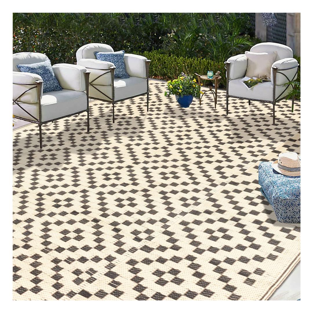 Reversible Outdoor Rugs for Patio Clearance 9' x 18' Waterproof Large Plastic Straw Area Rug Non-Slip Portable Carpet Floor Mats for RV Camping Deck Picnic Beach Backyard Outside Decor Indoor Rug