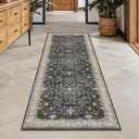 Black Boho Washable 2x6 Runner Rugs for Hallway Kitchen Bedroom Beside Laundry Room Bathroom Rug, Pet & Kids Friendly, Non Slip Low Pile Stain Resistant Soft Foldable Long 24 x 72 Floor Carpet (Ashen / Multi)