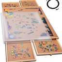 PlayVibe 1000 Piece Rotating Puzzle Board with Drawers and Cover - Jigsaw Puzzle Table with Cover & 4 Compartments - 22” x 30 Portable Wooden Lazy Susan and Spinning Accessory