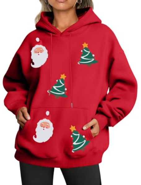 FRYAID Christmas Hoodie Women Merry Christmas Tree Sequins Sweatshirts Cute Xmas Snowman Santa Claus Sweater Holiday Pullover (Small)