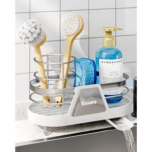 Kitsure Space-Saving Kitchen Sink Caddy, Rustproof Metal Sink Organizer with Removable Brush Holder, 7.9"3.9"5.3", White