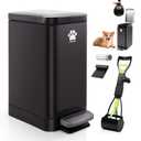 Dog Poop Trash Can Outside with Poop Scooper for Dogs, 12L/3.2Gal Metal Outdoor Garbage Can with Lid Suitable for Small, Medium and Large Dogs (Tungsten Steel)