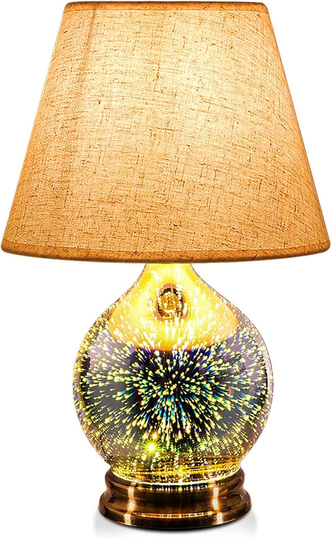 Porseme Table Lamp, Desk Lamp Bulb Included - Modern Lamp with Unique Lampshade, Handmade 3D Effect Glass Base - Perfect Table Lamp in Bedroom, Bedside, Living Room, Office (E12 LED Bulb Included)