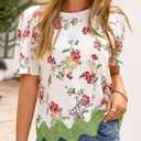 LOLONG Womens Short Sleeve Printed Tops Summer 2026 Crew Neck Color Block Casual Blouses (XL)
