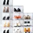 12 Pack Upgrade Harder Solid Plastic Shoe Organizer, Shoe Boxes Clear Stackable, Sneaker Storage for Closet, Shoe Display Case (White)